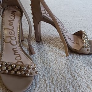 Sam Edelman Nude Gold Studded Open-Toe High Heel Sandals
